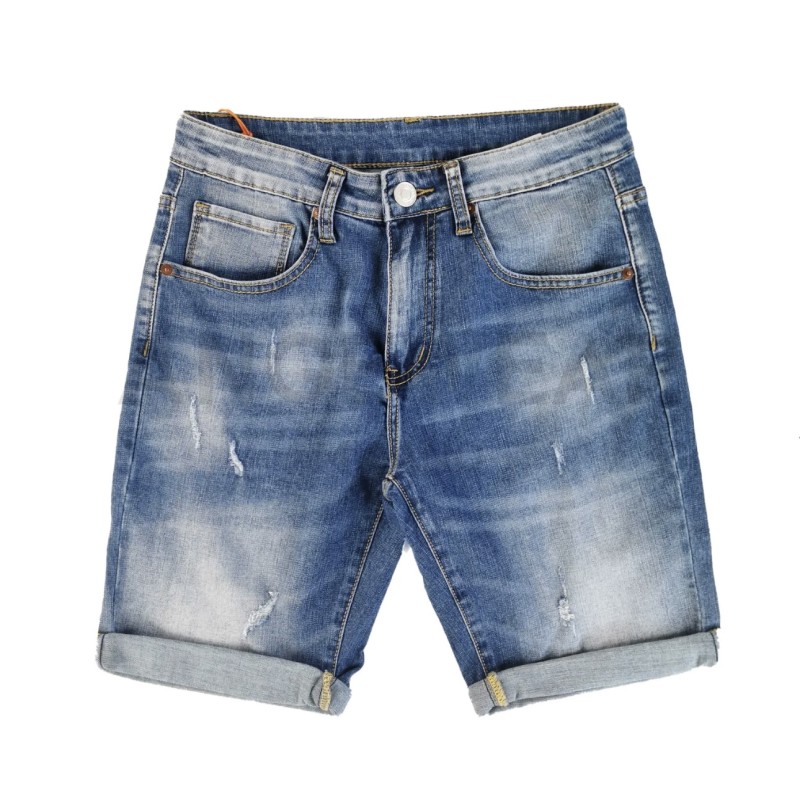 Jeans Corto Blu Con Piccoli Strappi