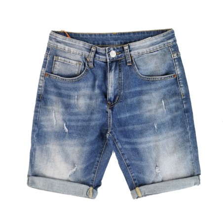 Jeans Corto Blu Con Piccoli Strappi