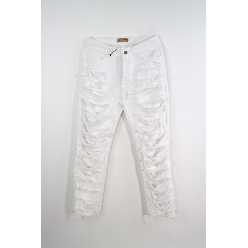 Jeans Regular Finti Strappi Bianco