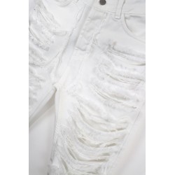 Jeans Regular Finti Strappi Bianco