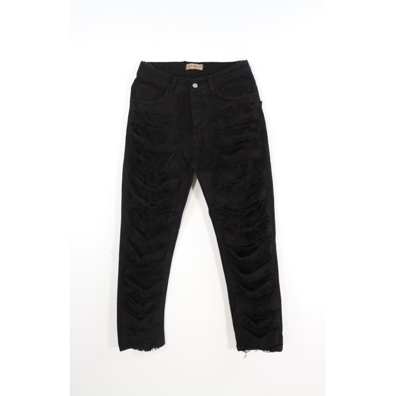 Jeans Regular Finti Strappi Nero