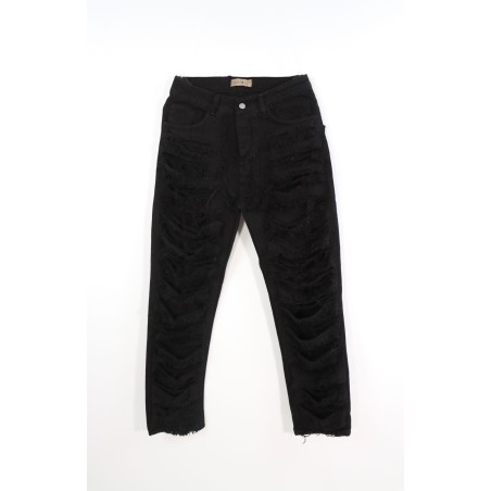 Jeans Regular Finti Strappi Nero