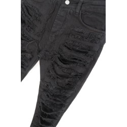 Jeans Regular Finti Strappi Nero