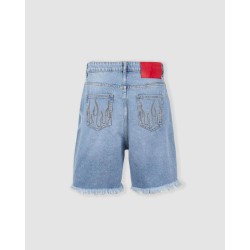 VISION OF SUPER Shorts In Denim Con stampa Laser a Cuore e Fiamme