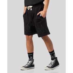 VISION OF SUPER Shorts Nero con Fiamme Nere Ricamate