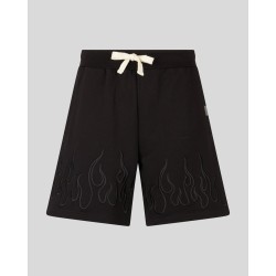 VISION OF SUPER Shorts Nero con Fiamme Nere Ricamate