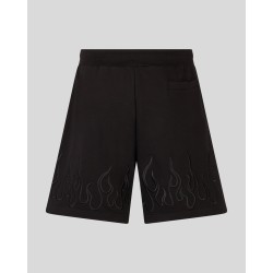 VISION OF SUPER Shorts Nero con Fiamme Nere Ricamate