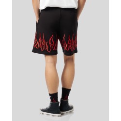 VISION OF SUPER Shorts Nero con Fiamme Rosse Ricamate