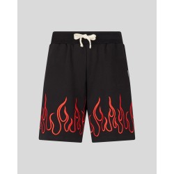 VISION OF SUPER Shorts Nero con Fiamme Rosse Ricamate