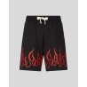 VISION OF SUPER Shorts Nero con Fiamme Rosse Ricamate