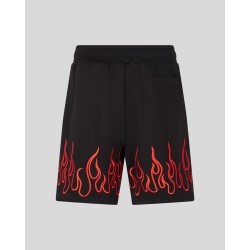 VISION OF SUPER Shorts Nero con Fiamme Rosse Ricamate