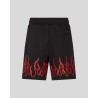 VISION OF SUPER Shorts Nero con Fiamme Rosse Ricamate